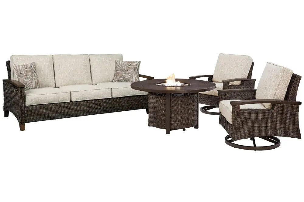 Paradise Trail Outdoor Sofa Lounge Chairs and Fire Pit Table Set