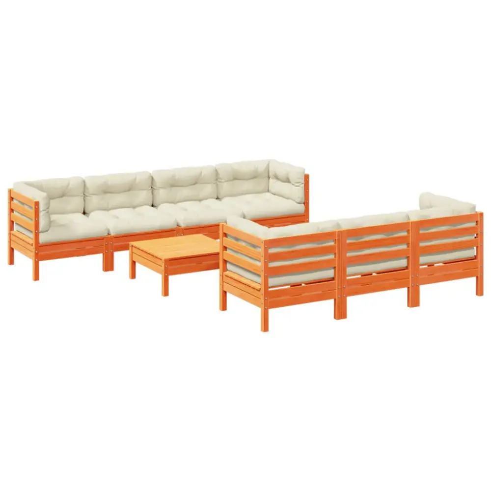8 Piece Patio Sofa Set Cushions Wax Brown Solid Wood Pine Outdoor Sectional