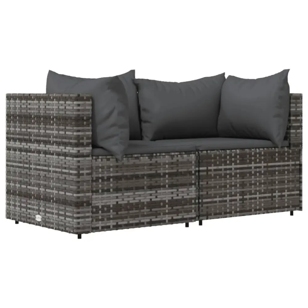 2 Piece Patio Corner Sofas Cushions Gray Poly Rattan Outdoor Furniture