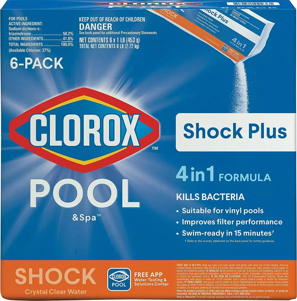 Clorox Pool Spa Shock Plus 6 Pack 1 lb Bags Swimming Pool Chlorine Shock Treatment