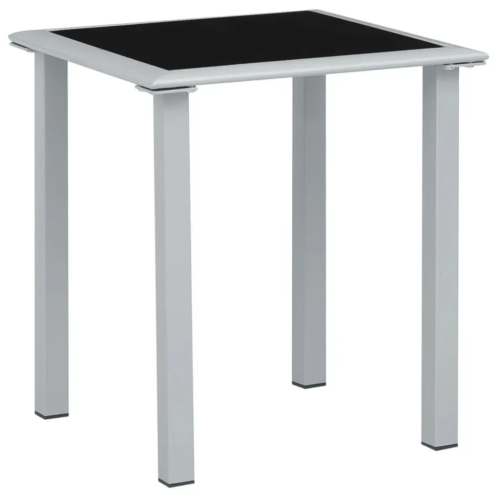 Black and Silver Steel Glass Patio Table 16.1 Inch Square Outdoor Side Table