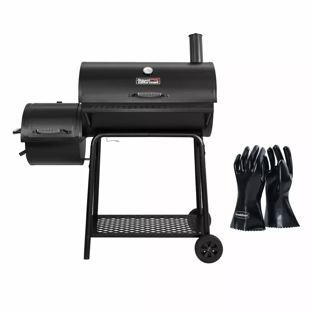 Royal Gourmet 30 Inch Charcoal Grill Offset Smoker and BBQ Gloves