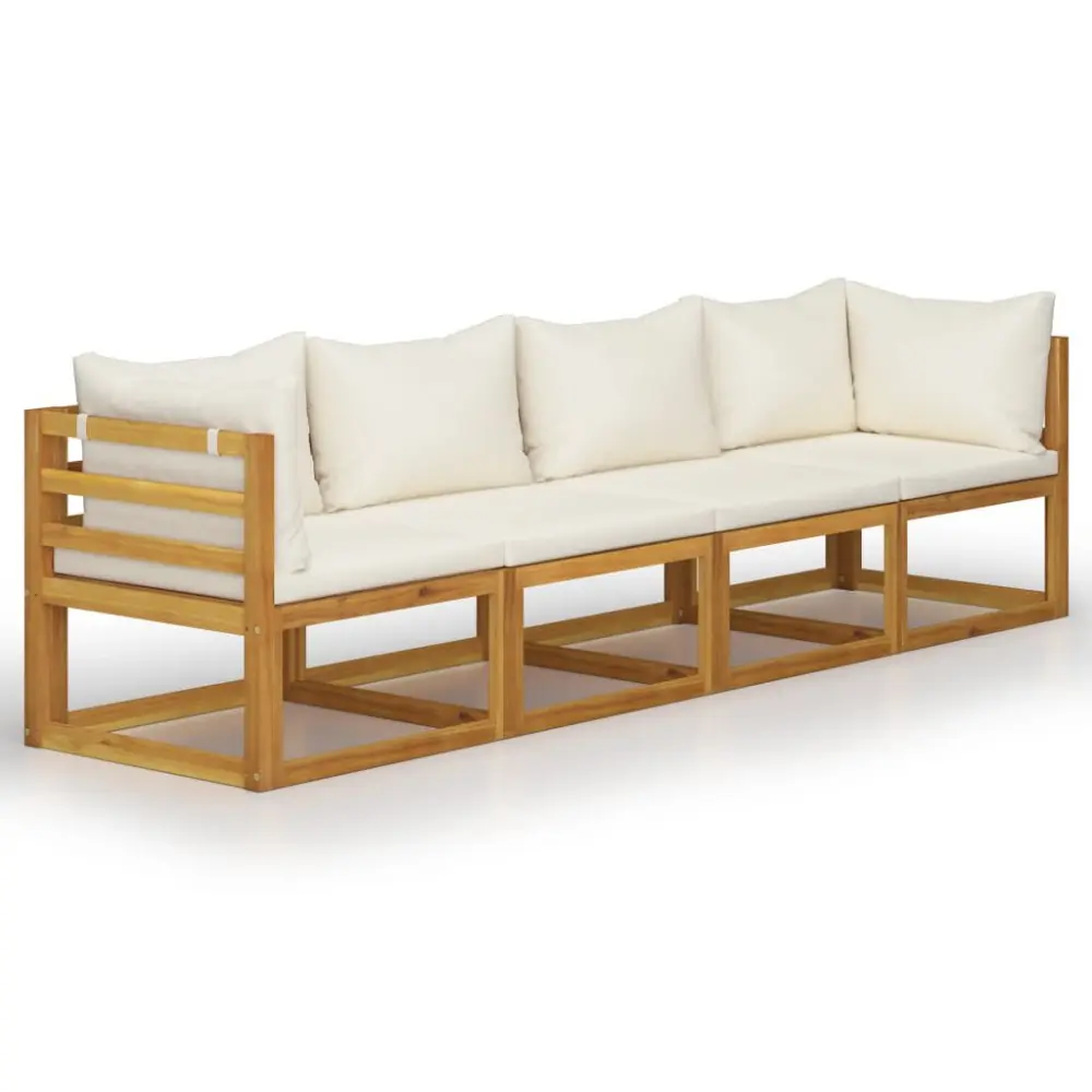 4-Seater Patio Sofa Cushion Cream Solid Acacia Wood Outdoor Furniture Set