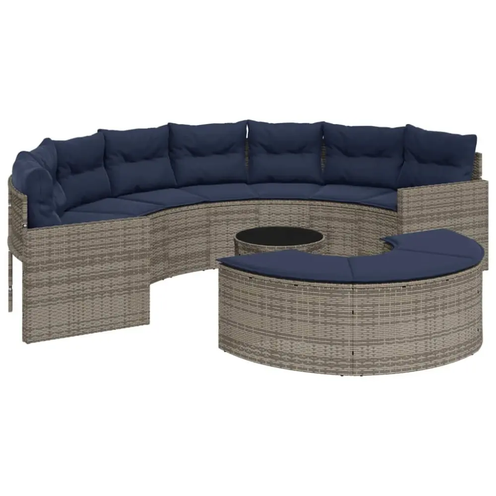 3 Piece Half-Round Gray Poly Rattan Patio Sofa Set Outdoor Relaxation