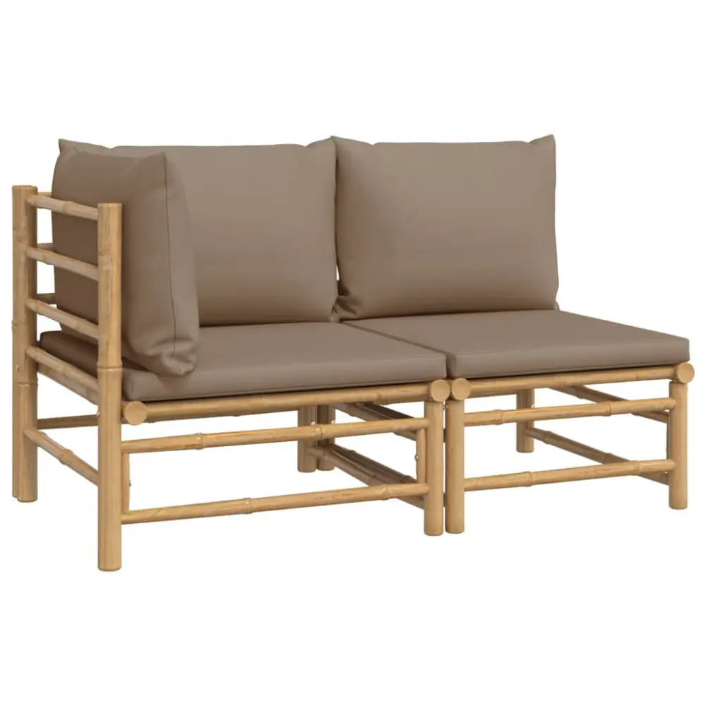 2 Piece Patio Lounge Set Taupe Cushions Bamboo Outdoor Seating