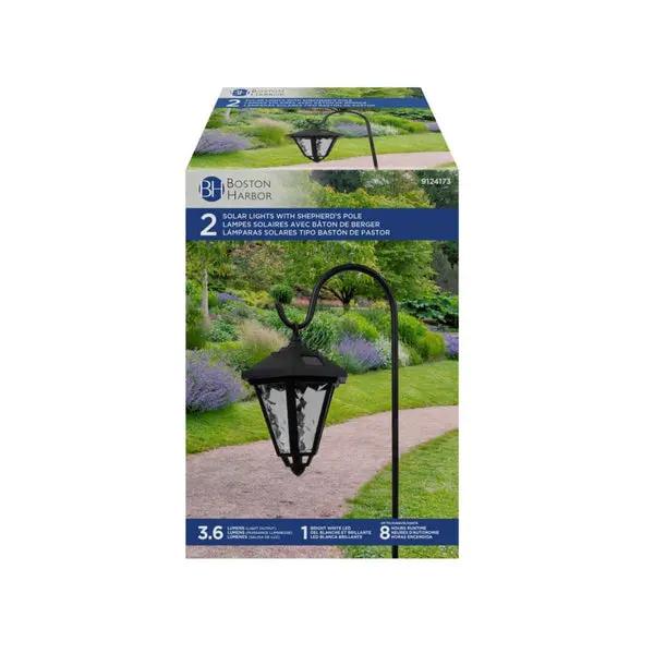 Boston Harbor 26056 Solar Shepard's Hook Coach Light Black Outdoor Lighting