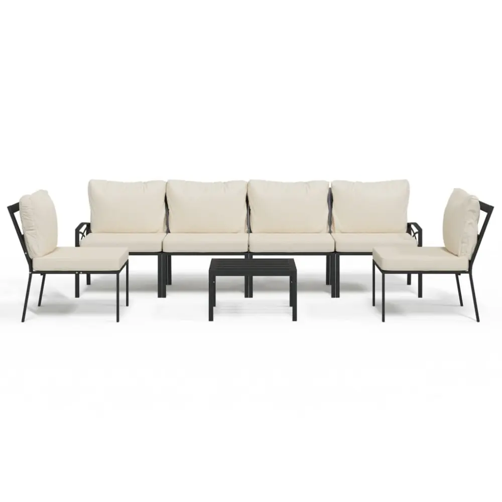7 Piece Patio Lounge Set Sand Cushions Steel Frame Outdoor Furniture