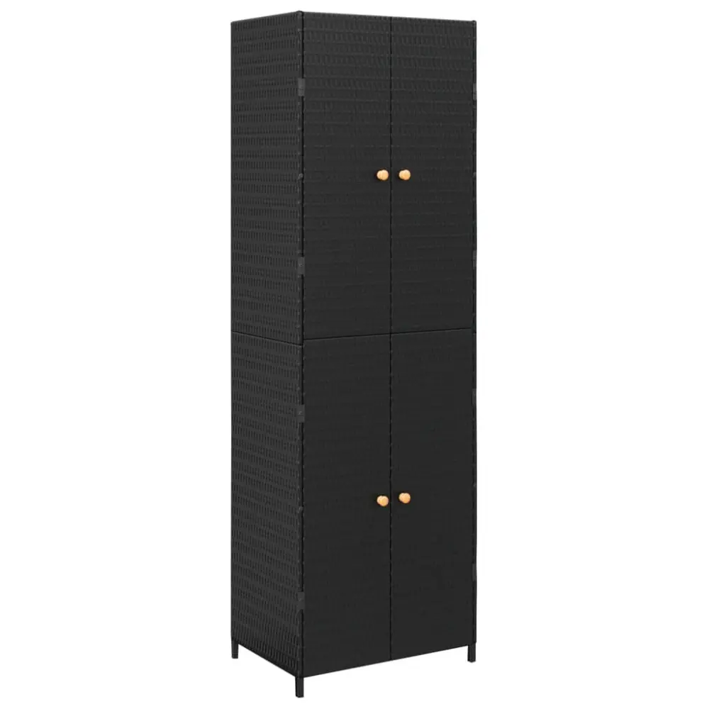 70.9 Inch Black Poly Rattan Garden Storage Cabinet Patio