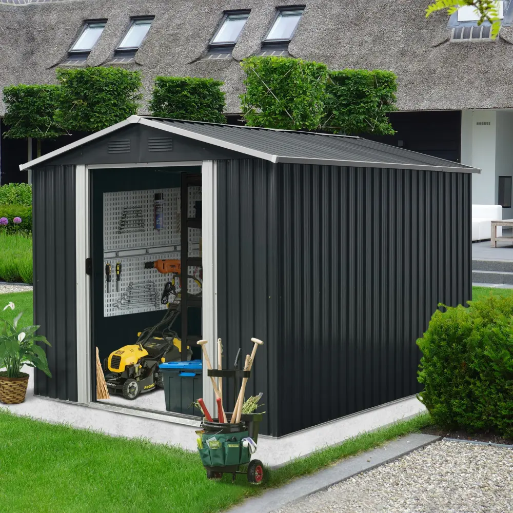 8Ft X 10Ft Outdoor Metallic Storage Shed Floor Base Black Ferrous Metal Garden Shed w-540 wwc