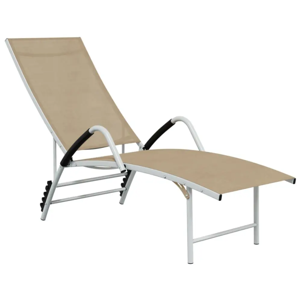 Cream Textilene and Aluminum Sun Lounger Poolside Relaxation
