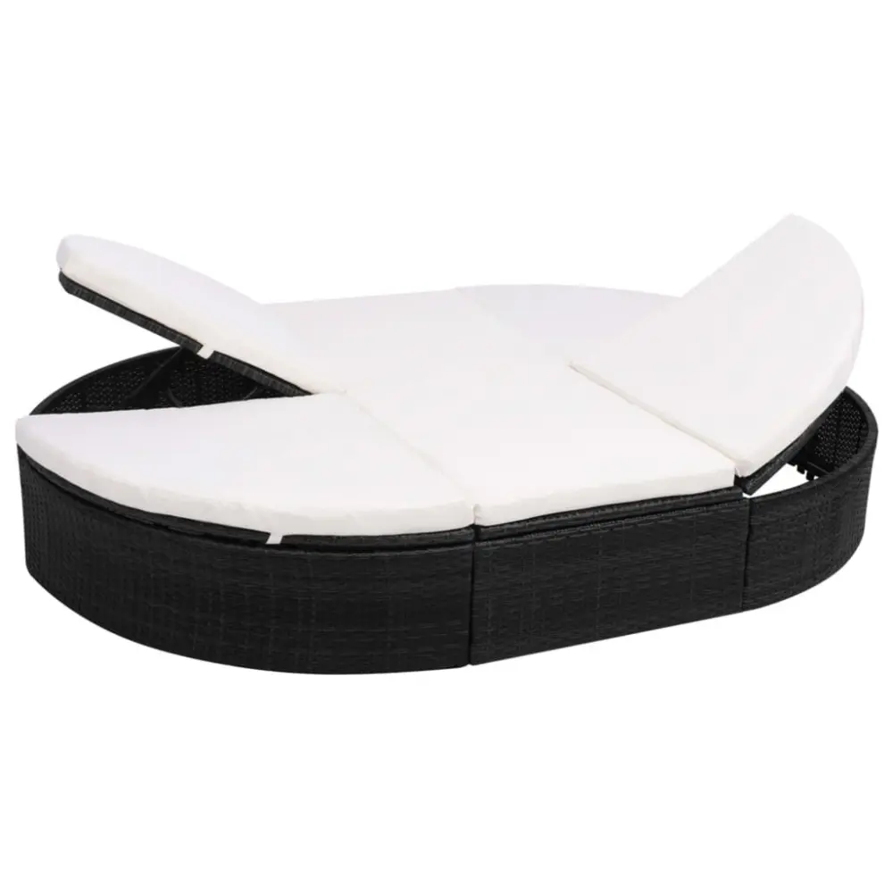 Patio Lounge Bed Cushion Poly Rattan Black Outdoor Daybed