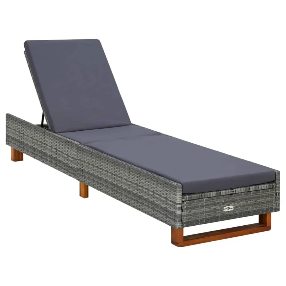 Sunbed Cushion Poly Rattan Gray Outdoor Relaxation Lounger