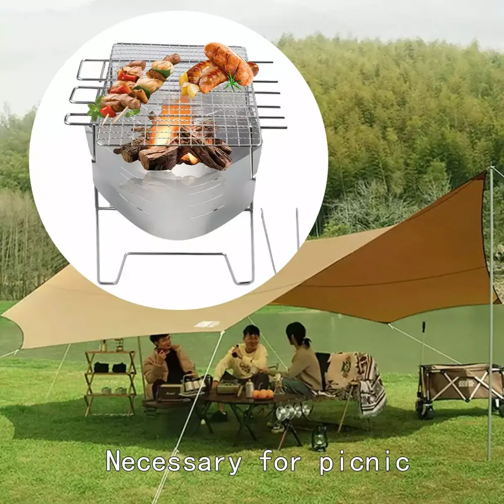 Shldybc Folding Travel-friendly Tabletop Charcoal Grill Stainless Steel Smoker Outdoor Camping Beach