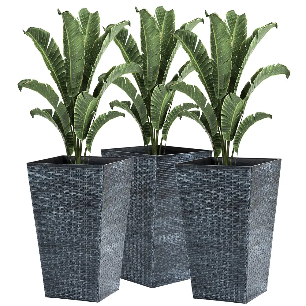 Outsunny Set 3 Tall Planters Drainage Hole Outdoor Flower Pot aosom business