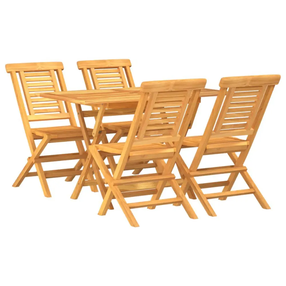 5 Piece Patio Dining Set Solid Wood Teak Outdoor Garden Table and Chairs