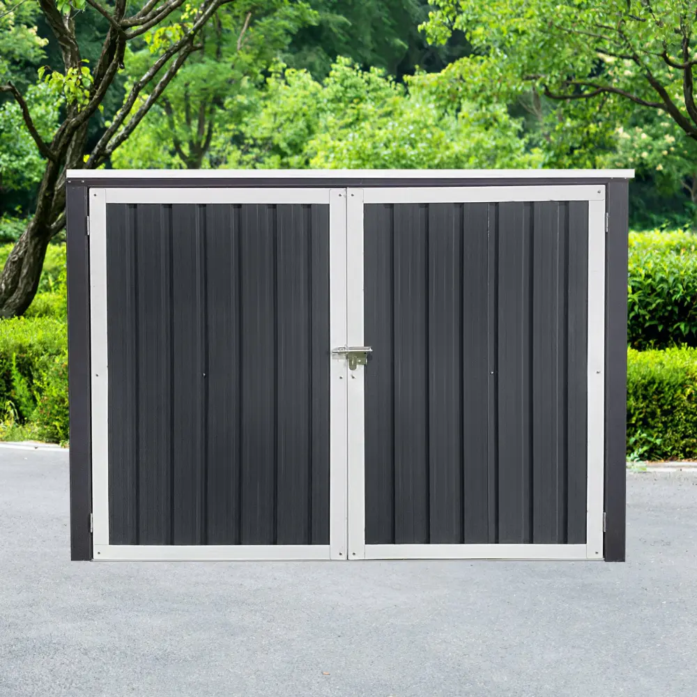 Metal Outdoor Garbage Bin Shed Stores 2 Trash Cans Weatherproof Enclosure storage sheds