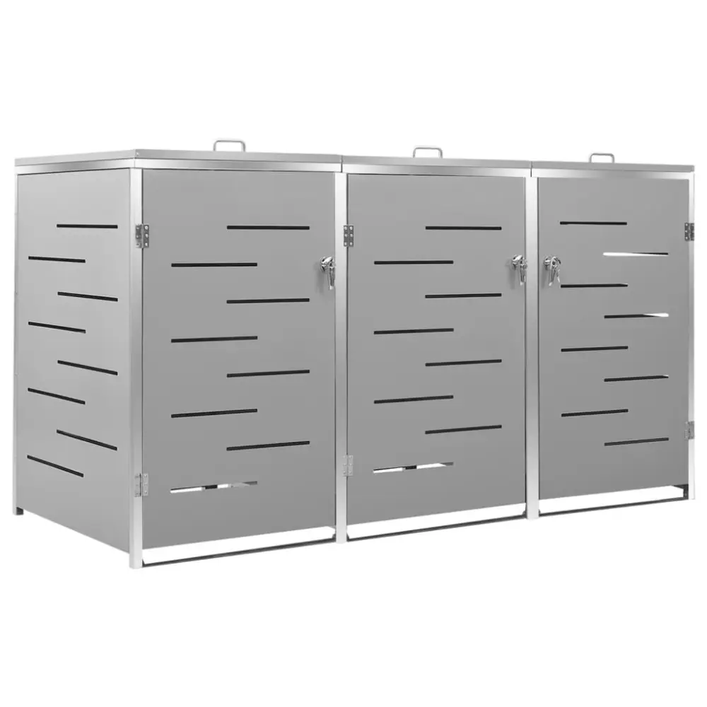 Triple Wheelie Bin Shed 81.5x30.5x44.3 Inches Stainless Steel Outdoor Storage