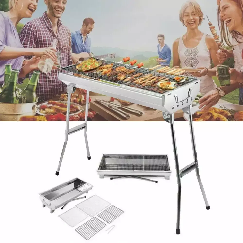 Stainless Steel Charcoal Grill Travel-friendly Folding BBQ Smoker Outdoor Cooking OKHOTY