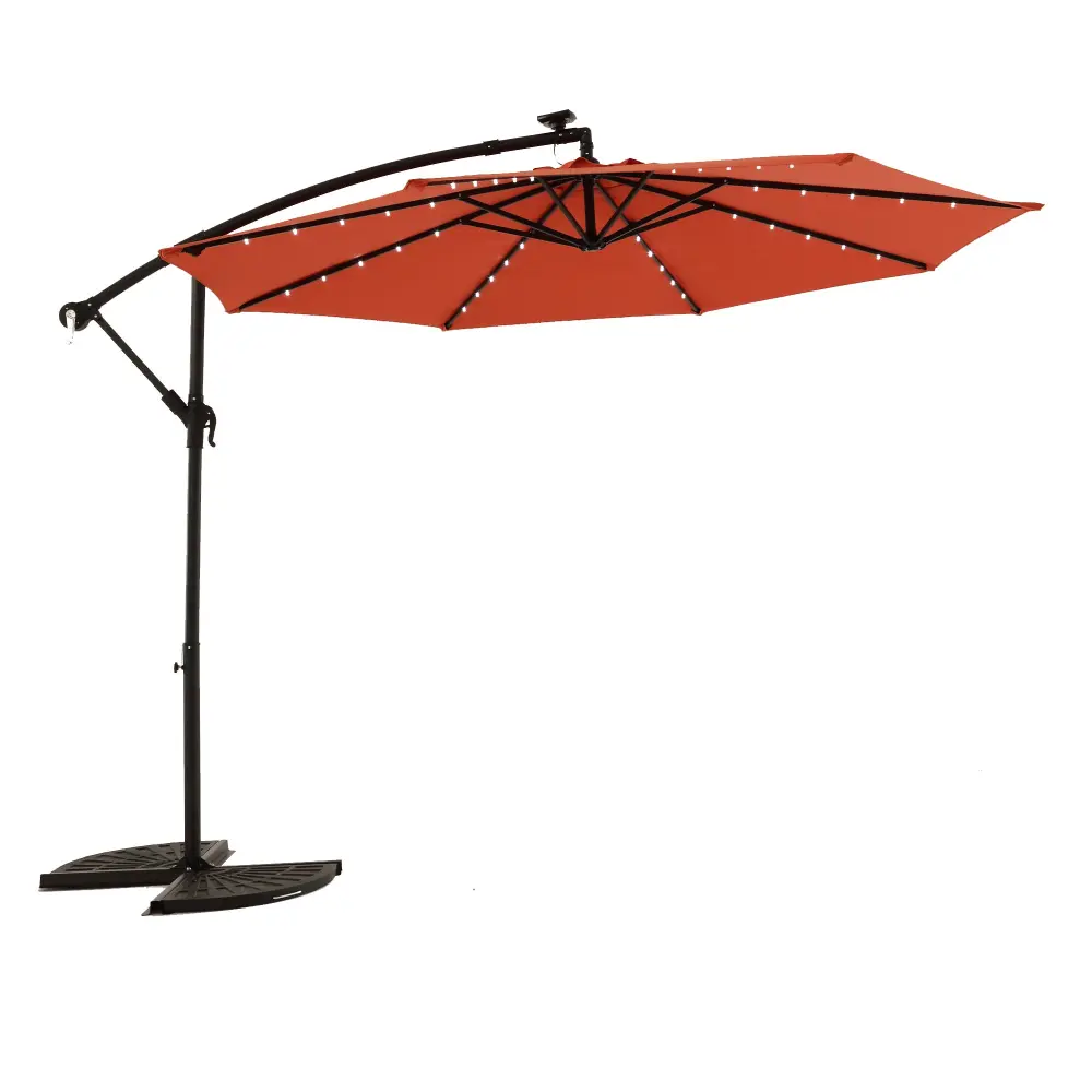 10Ft Solar LED Offset Hanging Market Patio Umbrella Orange Outdoor Garden hifine outdoor furniture w-640