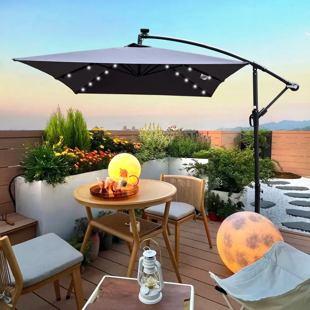 2x3M Rectangle Solar Powered LED Outdoor Patio Umbrella Sun Shade w-s industry