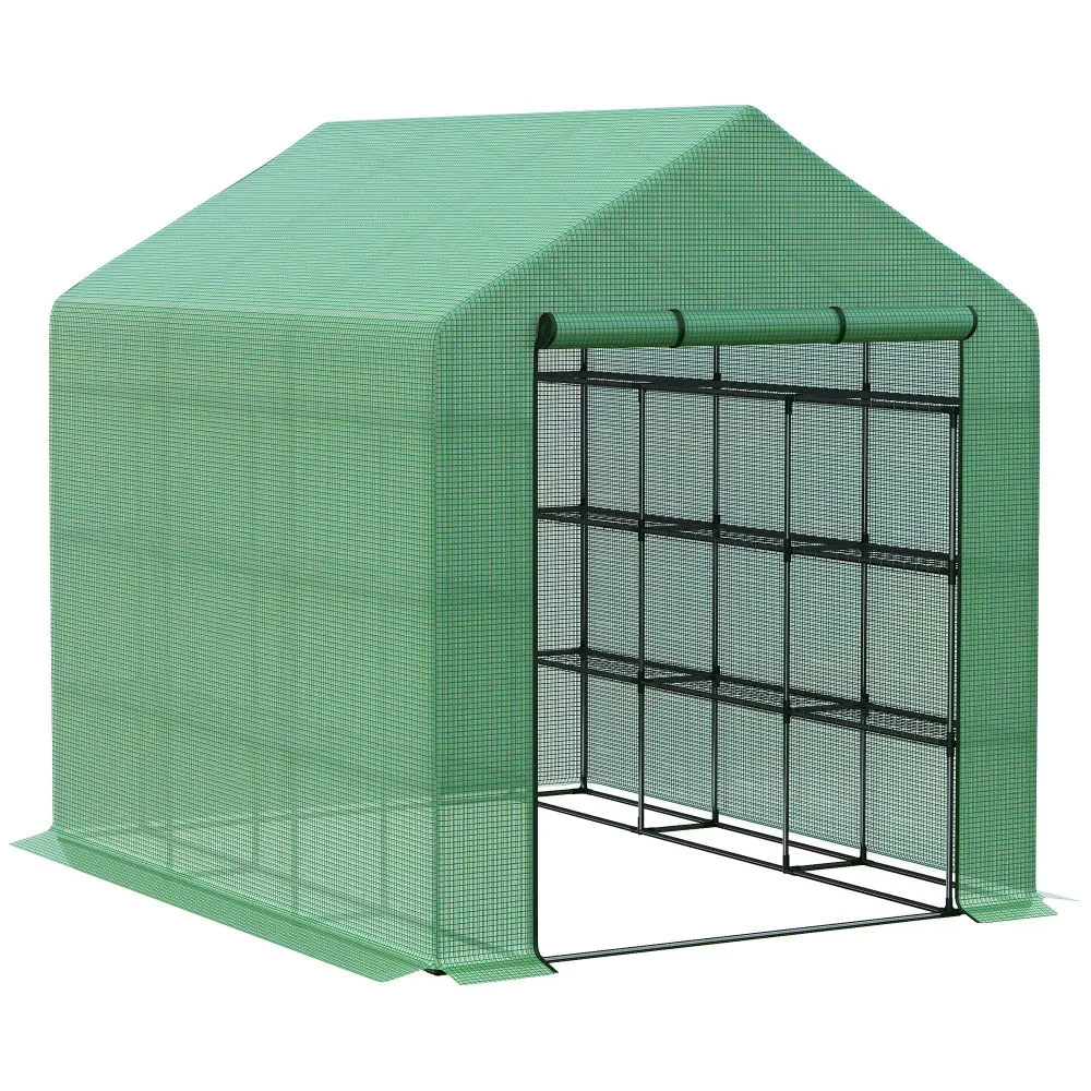 Walk Greenhouse Outdoors Roll Up Zipper Door, 18 Shelves - Perfect Gardeners aosom business