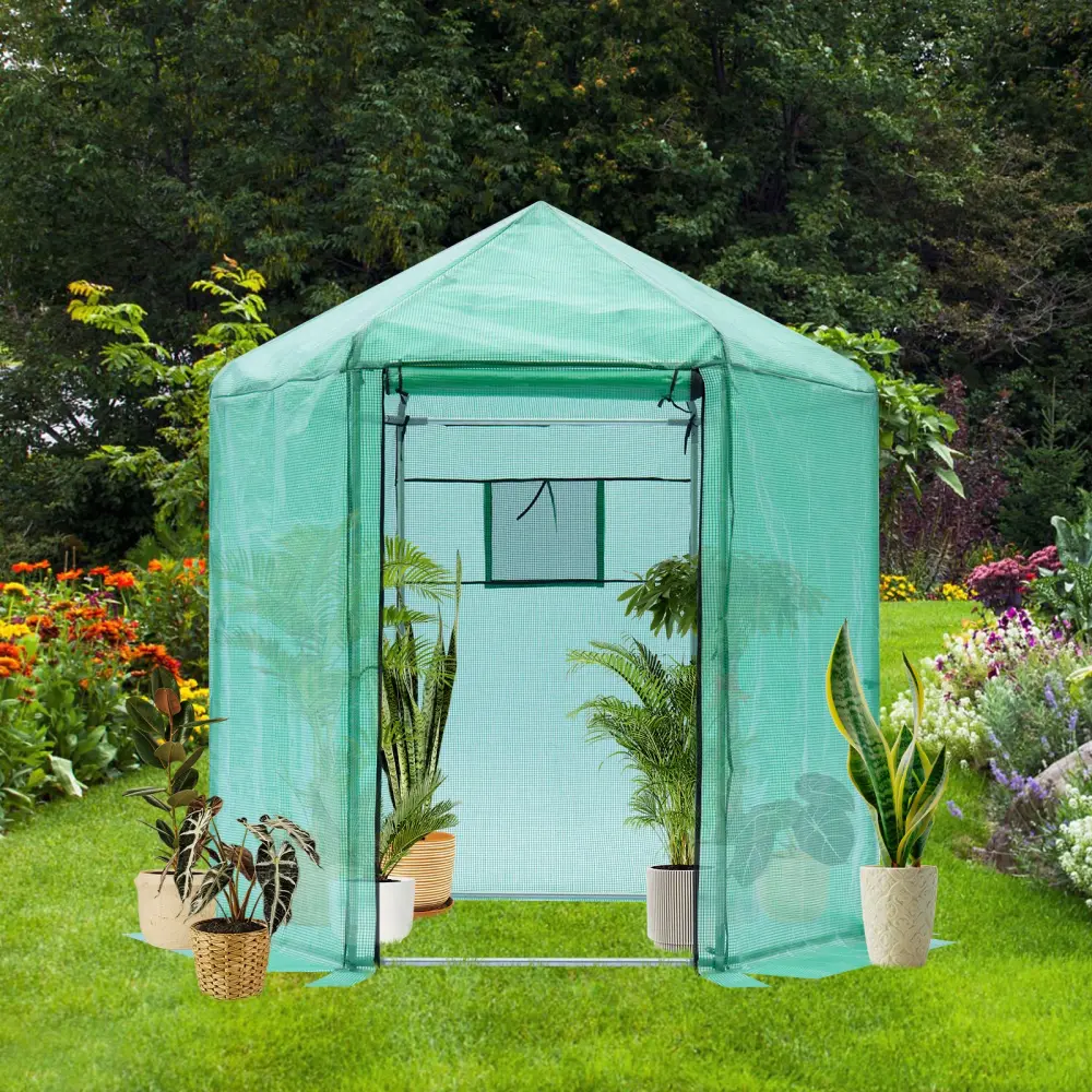 Walk Greenhouse Hexagonal Enhancement Reinforced Frame Heavy Duty Plastic Cover outdoor pioneer