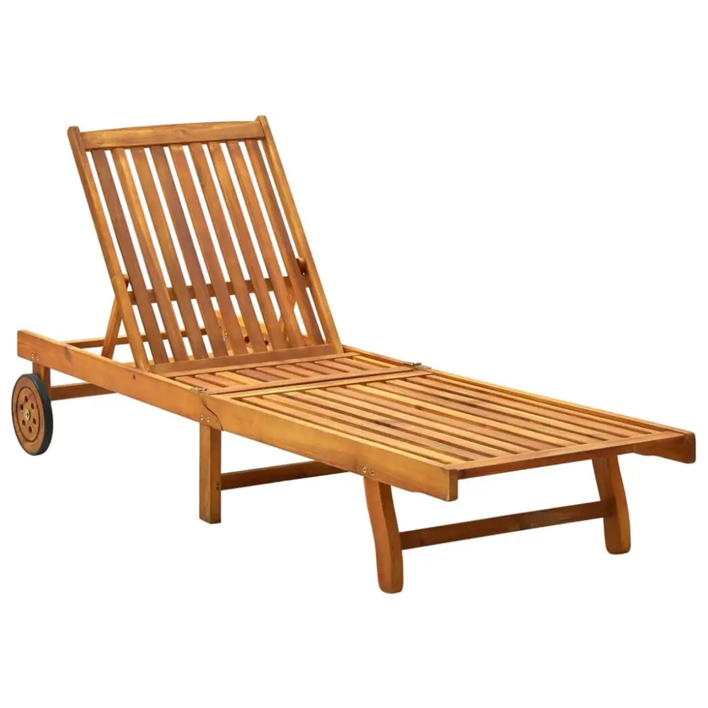 Sun Lounger Solid Acacia Wood Outdoor Recliner Chair Poolside Patio