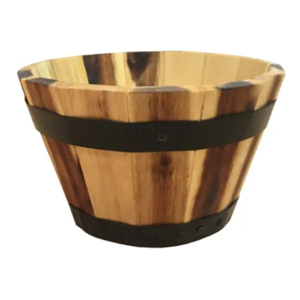 Avera AWP304100 Round Wood Barrel Planter 10 x 6 Inches Small Plants