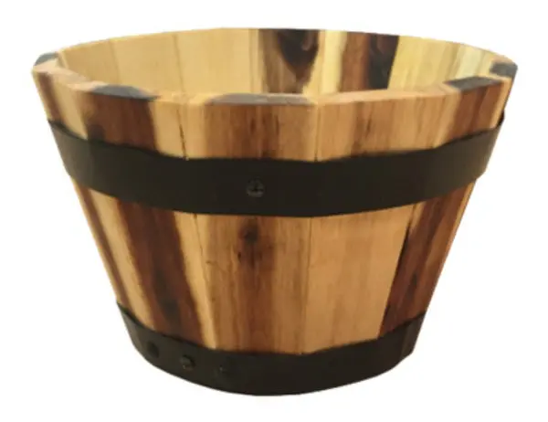 Avera AWP304115 Round Wood Barrel Planter 11.5 x 7 Inches Indoor Outdoor Use