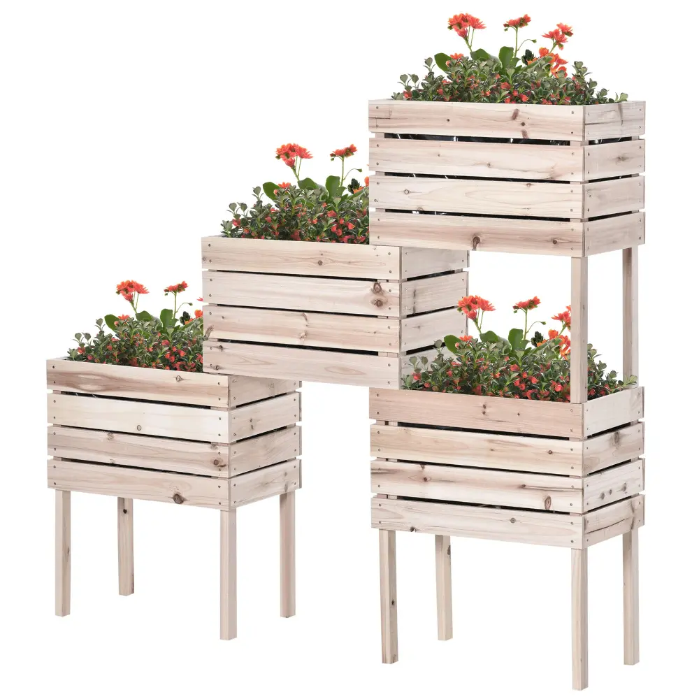 Outsunny 4Pcs Raised Garden Bed Wooden Elevated Planter Box Kit aosom business