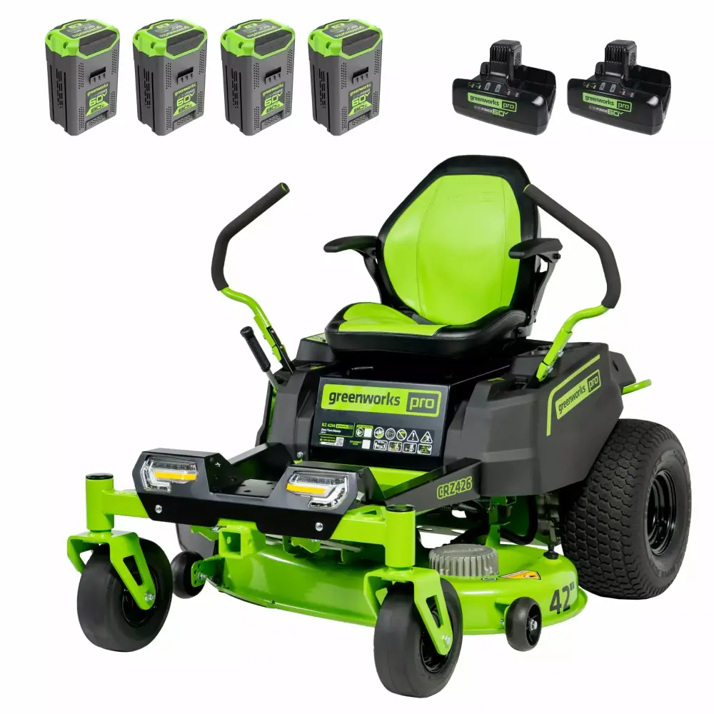 Greenworks 60V 42 Electric CrossoverZ Zero Turn Mower (4) 8 Ah Batteries and (2) Dual Port Turbo Chargers 7420502